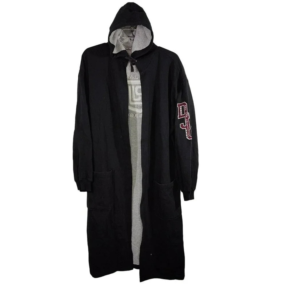 Def Jam University 84 Hooded Open Front Robe Size M/L Black Long Length FLAWS